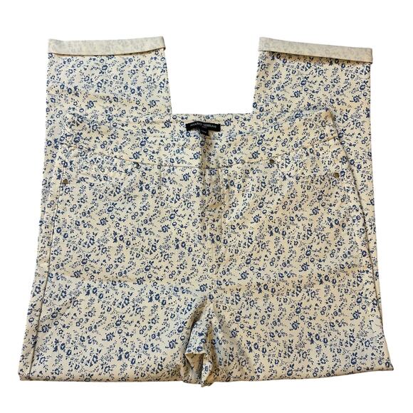 Mario Serrani Pants - Mario Serrani White/Blue Floral Print Straight/Stretch Pants- M